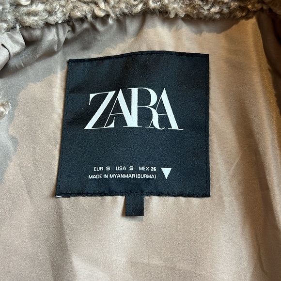 ZARA TEDDY FLEECE OVERSIZE PEACOAT TAN SZ S - Picture 8 of 10